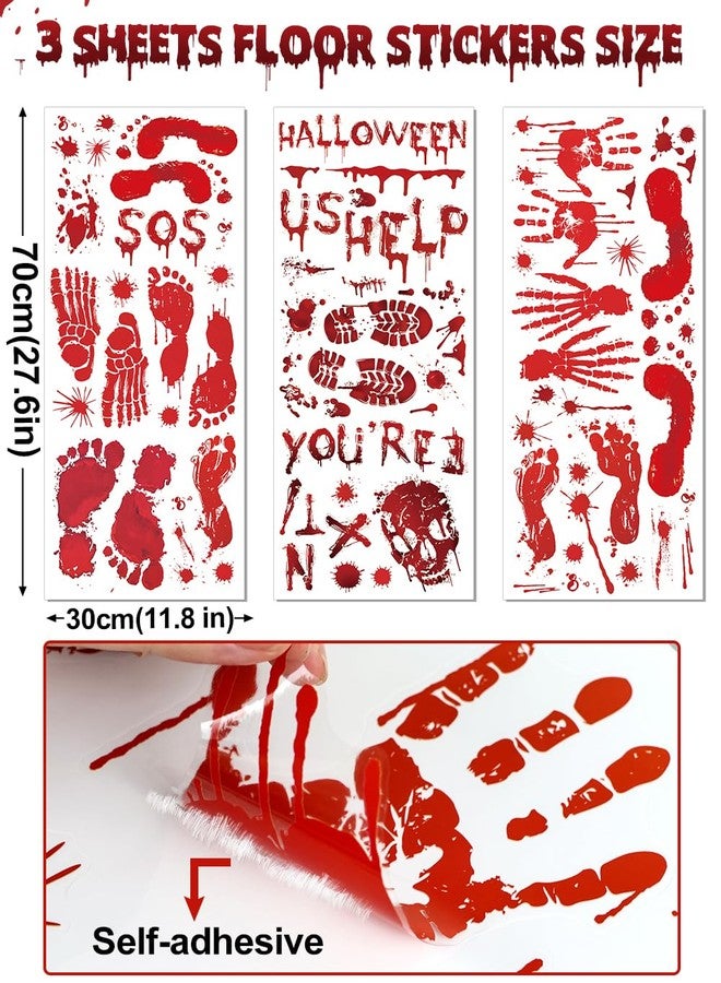 Wohohoho 11 Sheets/202 Pcs Bloody Halloween Decorations Set. 2 Giant Spooky Door Cover, 6 Sheets Horror Window Clings, 3 Sheets Scary Floor Stickers, Halloween Party Wall Decal Bedroom Inside Decor - Image 5